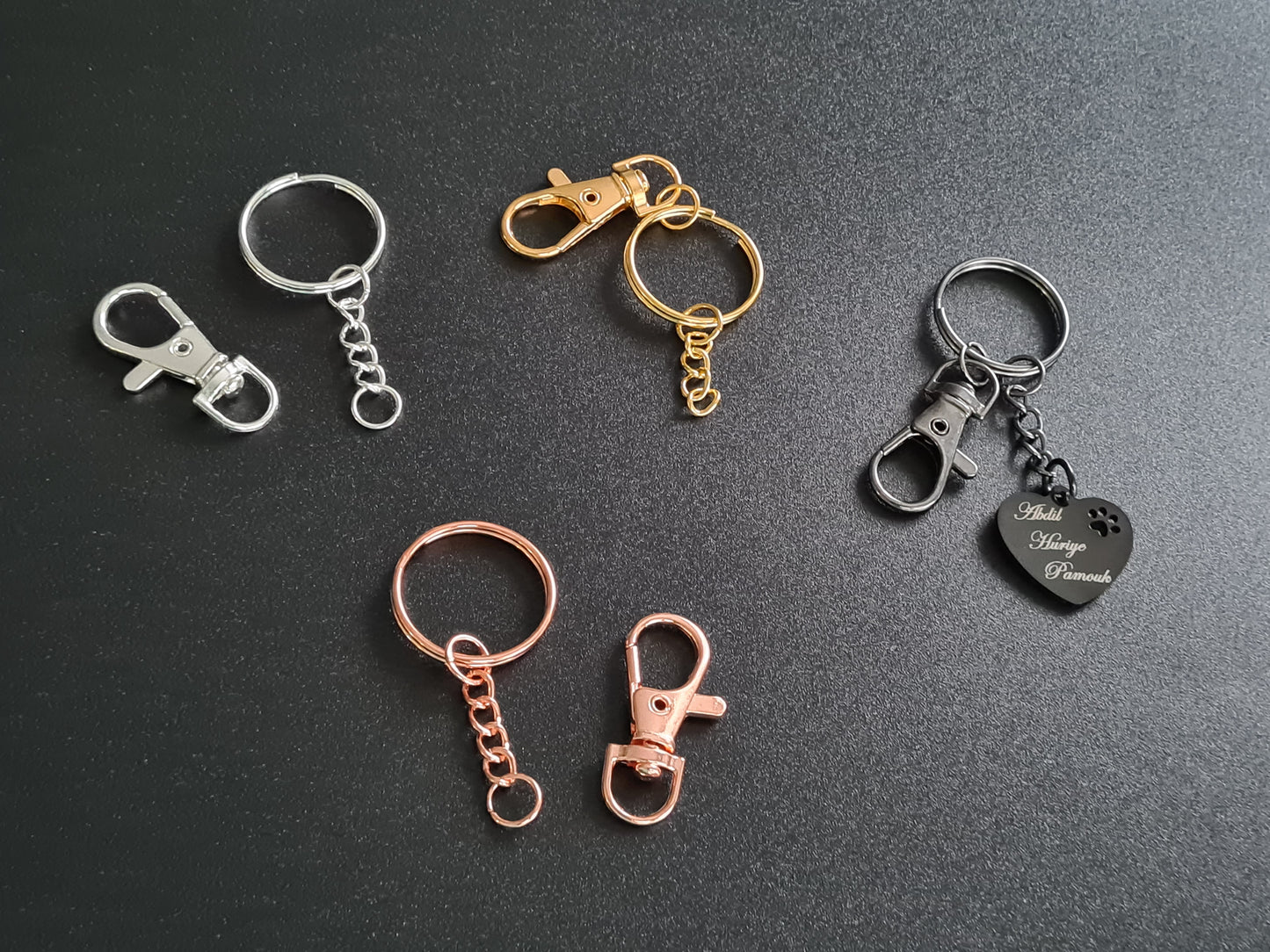 Ensemble de mousqueton pour création de porte clé avec breloque au choix