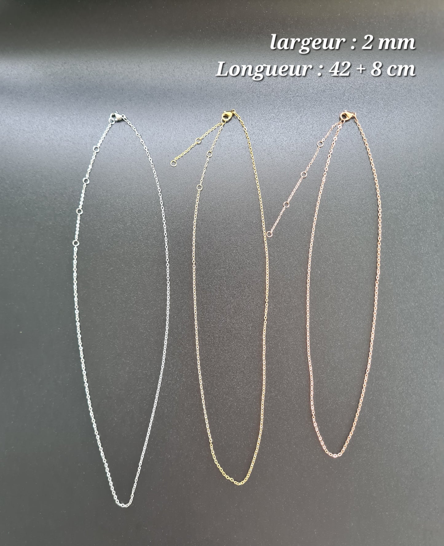Chaine #3 de 2 mm d'épaisseur et de 42+5 cm de long (5 trous de réglages)