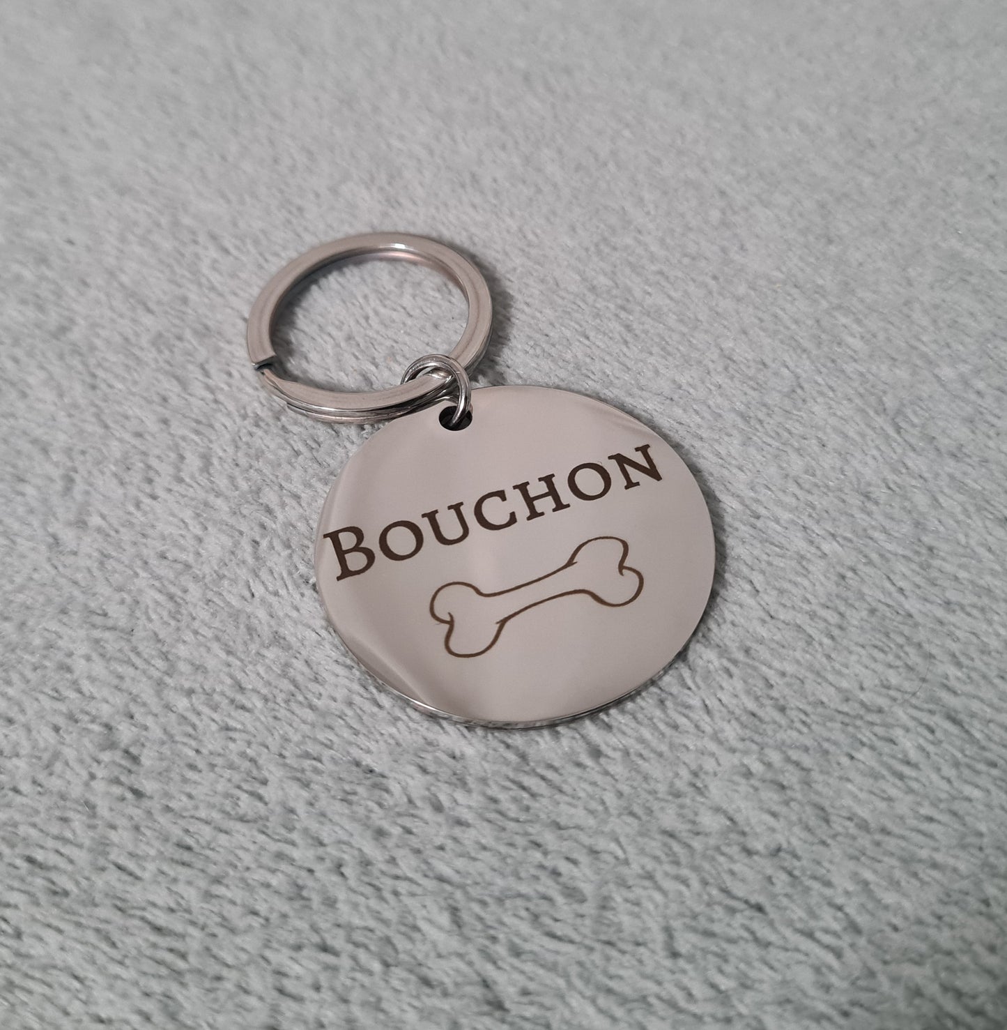 Porte clé en acier rond ou médaillon pour animaux de compagnie de 25 ou 35 mm