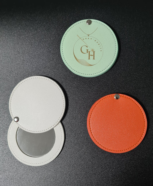 Miroir de poche rond en simili cuir de 8 cm