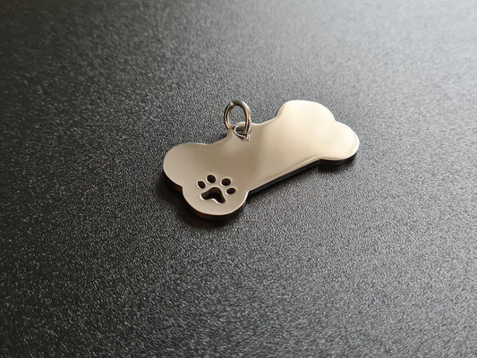 Médaillon pour chien en forme d'os couleur argent de 40x22 mm