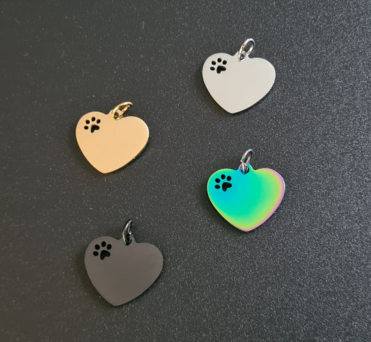 Breloque cœur avec patte de chat de 24x24 mm