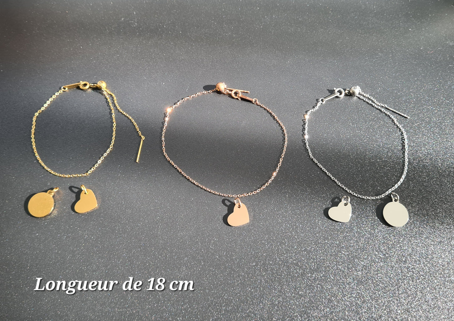 Chaîne bracelet cubaine à fermoir coulissant de 18 cm de long