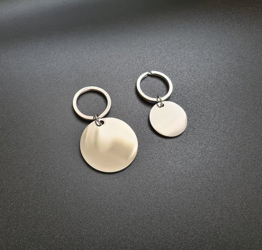Porte clé en acier rond ou médaillon pour animaux de compagnie de 25 ou 35 mm