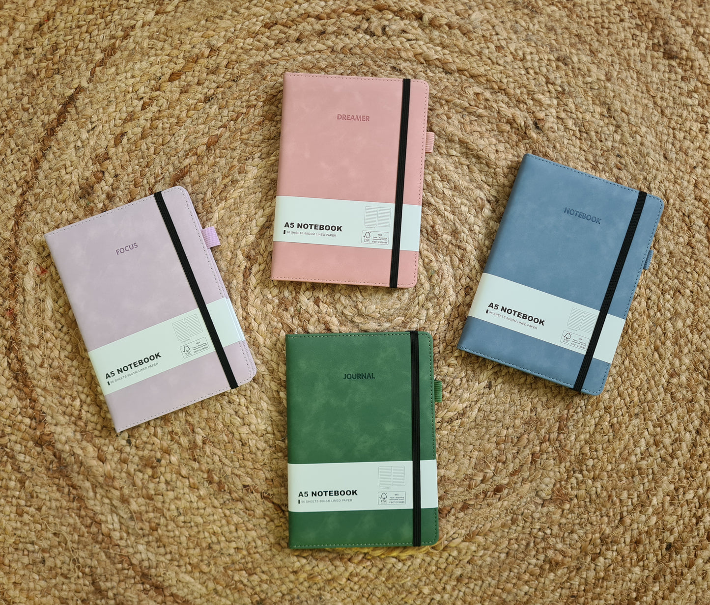 Cahier A5 effet cuir avec place stylo